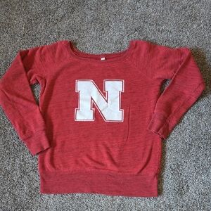 Bella Canvas Red Off-the-Shoulder Sweater with White N Logo